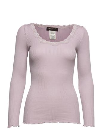 Silk T-Shirt W/ Lace T-shirts & Tops Long-sleeved Lilla Rosemunde