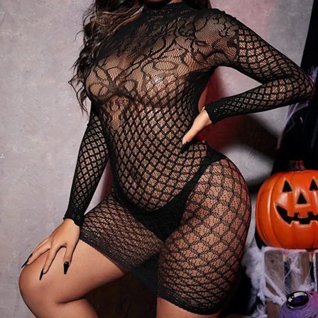 Halloween Kostymer för Kvinnor Underkläder Nattkläder Långärmad Dam Nattlinne Fisknät Babydoll Flickvän Klubb Mini Sexig Klänning