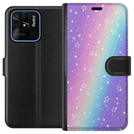 Kompatibel Tegnebogsetui til Xiaomi Redmi 10C Rainbow-farvet pastelbaggrund med hvide stjerner og glitrende prikker i blød overgang