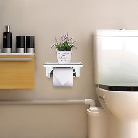 Toalettpappershållare med hylla, självhäftande - Krom