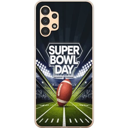 Kompatibelt Mobildeksel til Samsung Galaxy A13 Super Bowl Day plakat med amerikansk fotball på opplyst arena i dramatisk sportsdesign