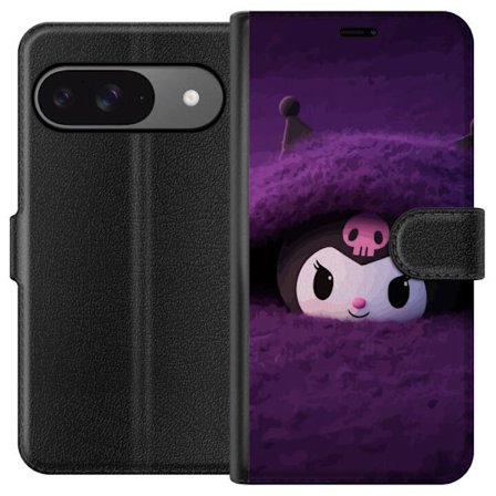 Yhteensopiva Lompakkokotelo Google Pixel 9 Pro Kuromi lilassa pörröisessä ympäristössä, jossa on salaperäinen kawaii-suunnittelu.