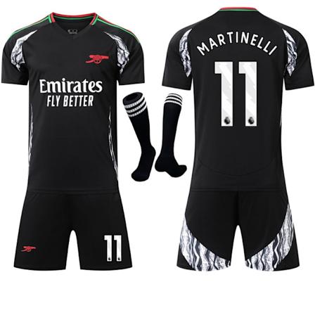 2024-2025 Arsenal Away Team Børne Voksen Sort Fodboldtrøje Sæt med Strømper Størrelse 11 MARTINELLI-Xin No.11 MARTINELLI 26