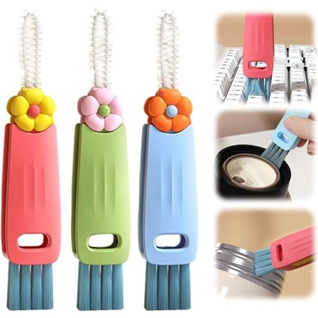 Rakojen puhdistaja - 3 in 1 kupin kannen puhdistusharja - 3 kpl - Uurreharja - Hankausharja