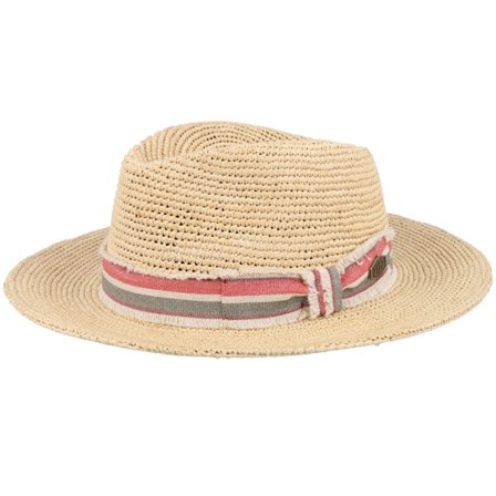 MJM Hats - Beige straw Hat - Mabel Crochet Raffia Natural Red Stripe Band Straw Hat @ Hatstore