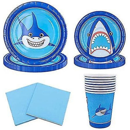 Hajfest Borddækningssæt 64 stk. Papkrus Tallerkener Servietter Dekoration