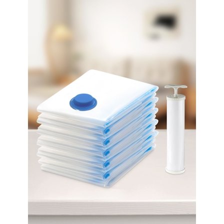 3-pak vakuumkompressionsposer med 1 manuel luftpumpe, egnet til rejsetøj, transparent