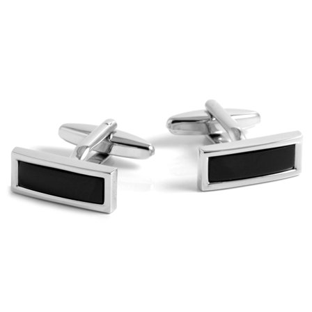 Czarno-srebrne podłużne spinki do mankietów dla mężczyzn