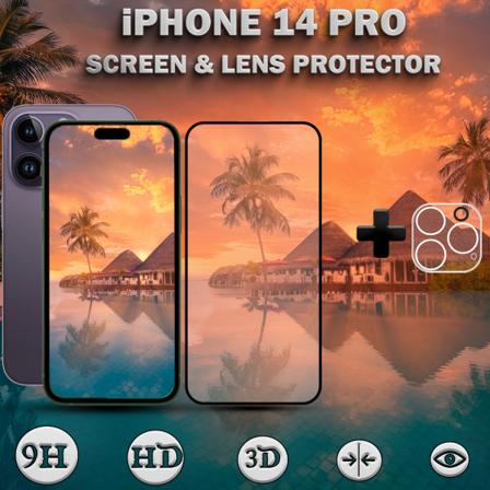 1-Pack iPhone 14 Pro Skärmskydd & 1-Pack linsskydd - Härdat Glas 9H - Super kvalitet 3D
