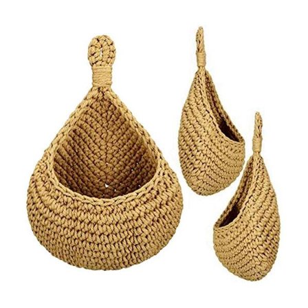 Hængende Opbevaringskurv i Hør, Tåreformet, Vævet Boho Vægkrukke til Frugt, Vægkrukker til Køkken D