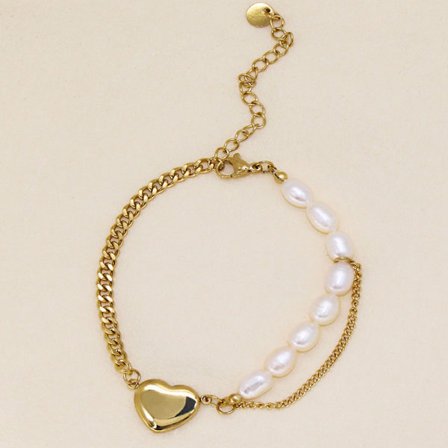 Pärlarmband i titan, personligt armband i rostfritt stål för kvinnor - guld