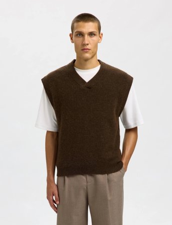 Selected Slhrai Sl Knit V-Neck Relaxed Waistcoat - Brown - M