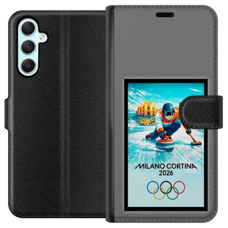Yhteensopiva Lompakkokotelo Samsung Galaxy A34 Jääkiekkoilukuva, jossa pelaajat liikkuvat jäällä, Milano Cortina 2026, Milanin maamerkit ja olympialai