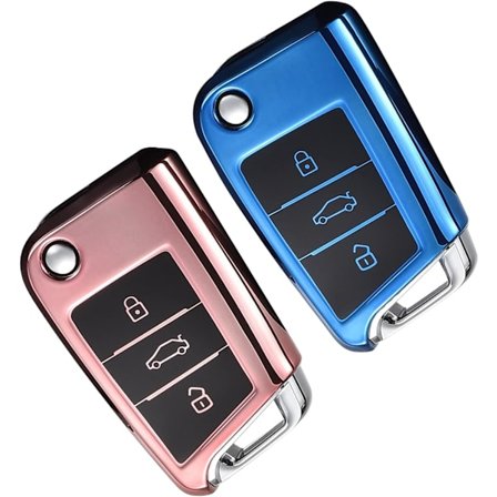 (Rose Gold + Blå) 2 stk. Bilnøglecover Kompatibel med VW Golf 7 TPU Bilnøglecover Skal 3 Knapper Biltilbehør