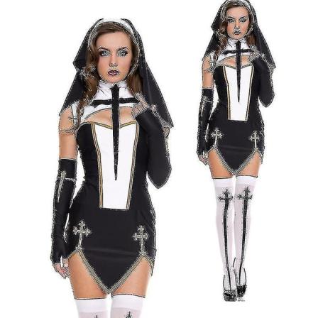 Sexy Nonne Senior Kostyme Karneval Halloween Kirke Religiøs Kloster Cosplay Fancy Party Kjole -a BLACK S