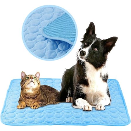 Kjølematte for hund, selvavkjølende gel-pute for katt Kjølematte for innendørs og utendørs bruk Kald matte for sommeren Varmt blå L(100*70cm)