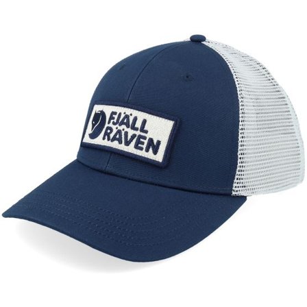 Fjällräven - Blå trucker Keps - Box Logo Långtradarkeps Navy/White Trucker @ Hatstore