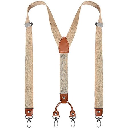 Herre Y-formet brede kraftige bukseseler med 4 metallklips justerbare elastiske stropper beige