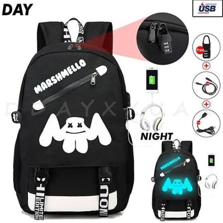Marshmello Reppu Koululaukku Dj Marshmello Cosplay Puku Rekvisiitta Lapsille Tytöille Lapset Naisille Söpö vaahtokarkkilaukku - Perfet