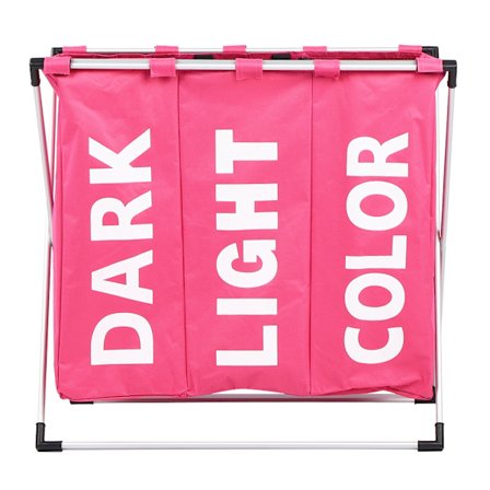 Vaaleanpunainen Oxford-kangas, kokoontaitettava pyykkikori lokeroilla, likapyykin säilytys