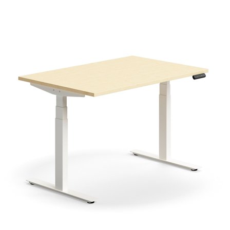 Schreibtisch QBUS höhenverstellbar, 1200x800 mm, Gestell weiß, Birke