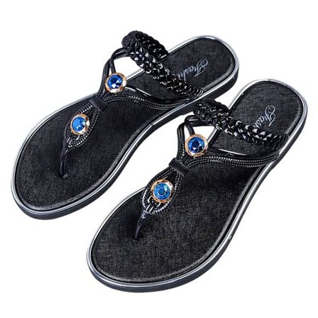 Sandaler för kvinnor med strass, gummisula, kristalltåremmar för stranddusch