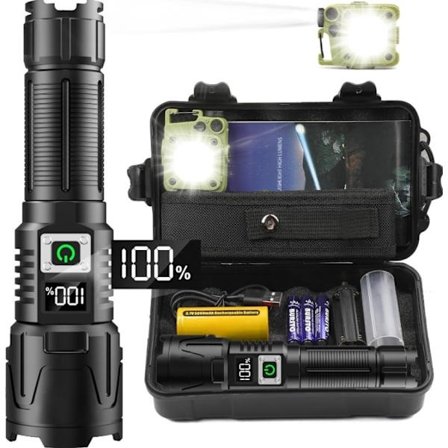 LED Ficklampa A09 set – 6000 Lumen, 50W, Uppladdningsbar & Taktisk & COB survival överlevnad