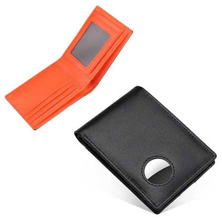 Svart eksteriør oransje interiør Air Tag lommebok for menn - Stor Ai