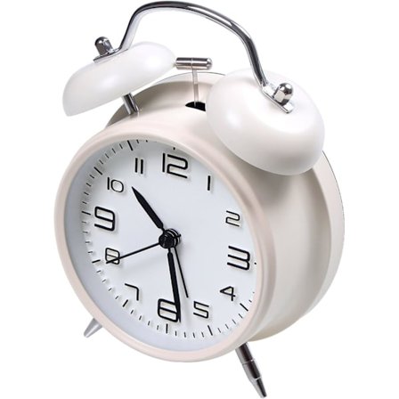 4” Dobbelt Klokke Vækkeur Batteridrevet, Høj Mekanisk Optræk Vækkeur med Stereoskopisk Skive Ikke-Tikkende