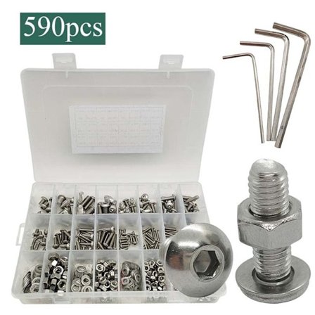 590PCS Muttrar och bultar Kit Bultar och muttrar Brickor Kit Metrisk