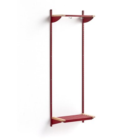 Cloakroom unit JEPPE with hat shelf, basic unit, 1790x600x310 mm, red/birch