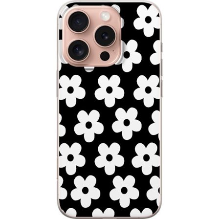 Yhteensopiva Puhelinkuori Apple Apple iPhone 16 Pro Mustavalkoinen kukkakuvio minimalistisessa skandinaavisessa muotoilussa, jossa voimakas kontrasti