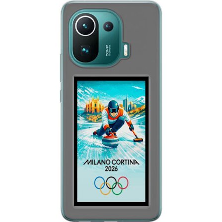 Kompatibelt Mobildeksel til Xiaomi Mi 11 Pro Ishockeyillustrasjon med spillere i bevegelse på isen, Milano Cortina 2026, Milan-landemerker og olympisk