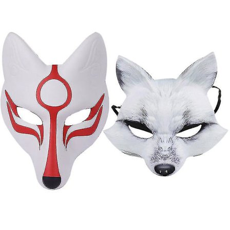 2023 - 2-pack Vit Mask Eva Mask Pu Party Mask Maskerad Kostymtillbehör (Vit Mask + Halv-ansikts Vit Mask) -1