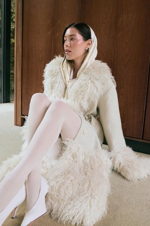 Jourdan Sloane x NA-KD Faux Fur Wool Blend Coat - Jakker & frakker i imiteret pels - Råhvid - EU 34