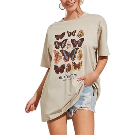 Naisten Ylisuuri Graafinen Painatus Löysä T-paita Lyhyt Hiha Pyöreä Kaula-aukko Löysä T-paita