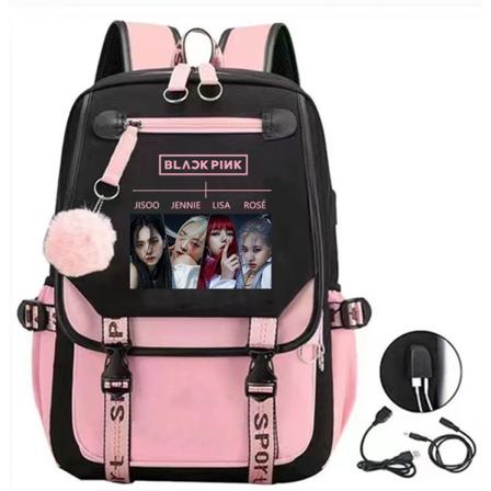 2024 Koulureppu Kirjakassi USB-latauksella ja kuulokeliit nn ll (musta-vaaleanpunainen) blackpink Reppu L pp rilaukku[HK]
