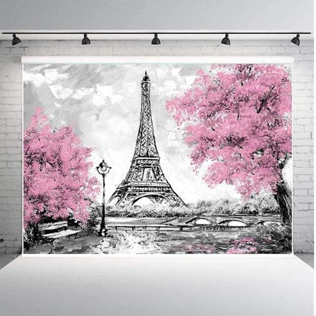 9x6ft Paris Eiffeltornet Bakgrund för Fotografering Rosa Blommor Träd Fotoälskare Bröllop Studio Rekvisita Bakgrund Banner Vinyl