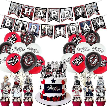 Heytea Stray-kids juhlatarvikkeet, Stray-kids juhlakoristeet sisältävät Happy Birthday -bannerit, kakkukoristeet, cupcake-koristeet,-yvan