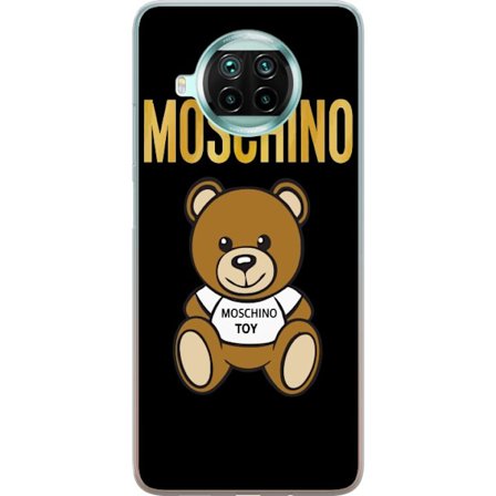 Kompatibelt Mobilskal till Xiaomi Xiaomi Mi 10T Lite 5G Moschino-inspirerad nallebjörn med text på tröjan, centrerad mot svart bakgrund med tydlig