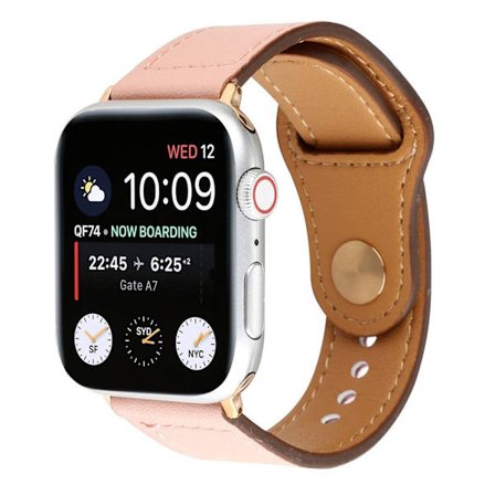 Apple Watch Series 4 44mm klockarmband i äkta läder med nitlås - Ljusrosa