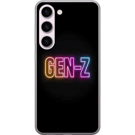 Kompatibel Mobilcover til Samsung Samsung Galaxy S23 Neontekst Gen Z i farverigt lys mod en mørk baggrund i moderne digital stil