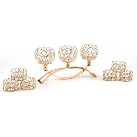 Gull krystall lysestaker dekorative kandelaber 3 armer med 3 stk telysestaker for bryllupssenterstykker