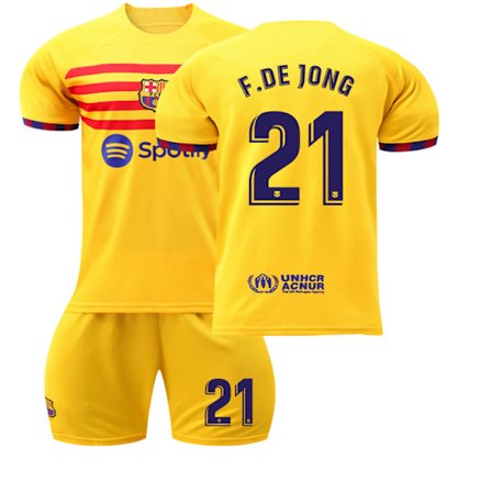 Barcelona 2022-23 tredje borte drakt gul nr. 9 Lewandowski 6 Gavi fotballdrakt Catalonia-elementer