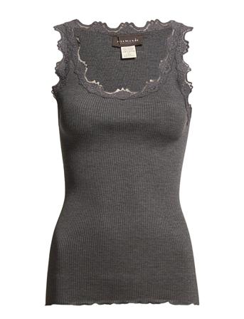 Silk Top W/ Lace T-shirts & Tops Sleeveless Svart Rosemunde