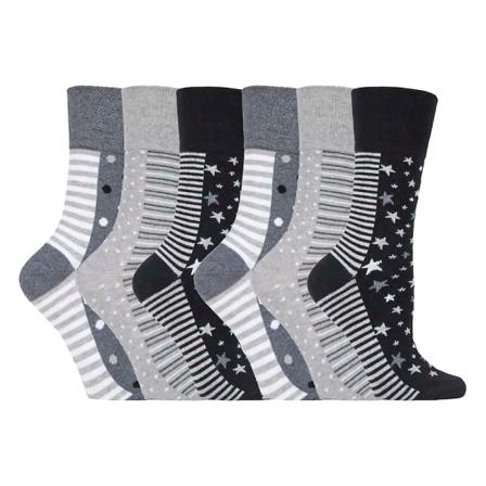 6 paria naisten hellävaraisia, joustamattomia sukkia, koot 4-8 Iso-Britannia Multi grey / black