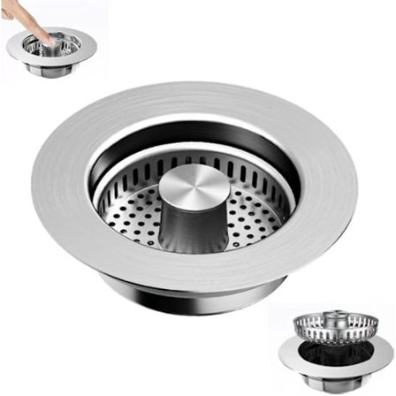 3-i-1 vaskesi, afløbsfilter, anti-tilstopnings pop-up prop, vaskesi prop til affaldskværn