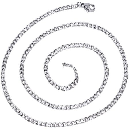 Naisten koruketju, ruostumattomasta teräksestä valmistettu ketjukaulakoru, hopea - leveys 3 mm - pituus 55 cm