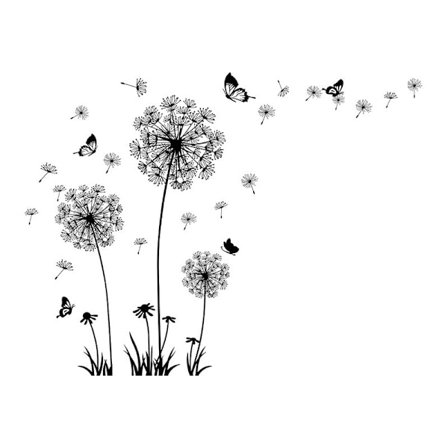 Schwarz LÖWENZAHN BLUMEN Wandaufkleber (150x114 cm) I Sommerfugl