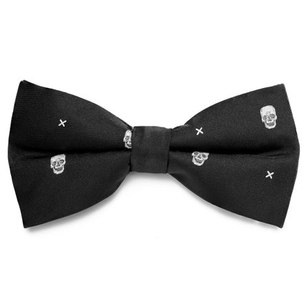 Black Pre-Tied Bow Tie with Skulls for Men - Pre-tied bow ties